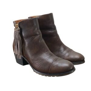Pikolinos Andorra Ankle Boots Women's 6.5-7 EU 37 Brown Leather Tassel Side Zip